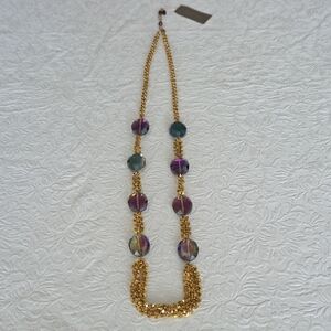 NWT Nordstrom Gold Plated and Iridescent Beaded 34" Necklace